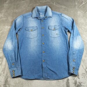 Woolrich Denim Shirt Mens Small Blue Penn Rich  Snap Button Western Cowboy Rodeo